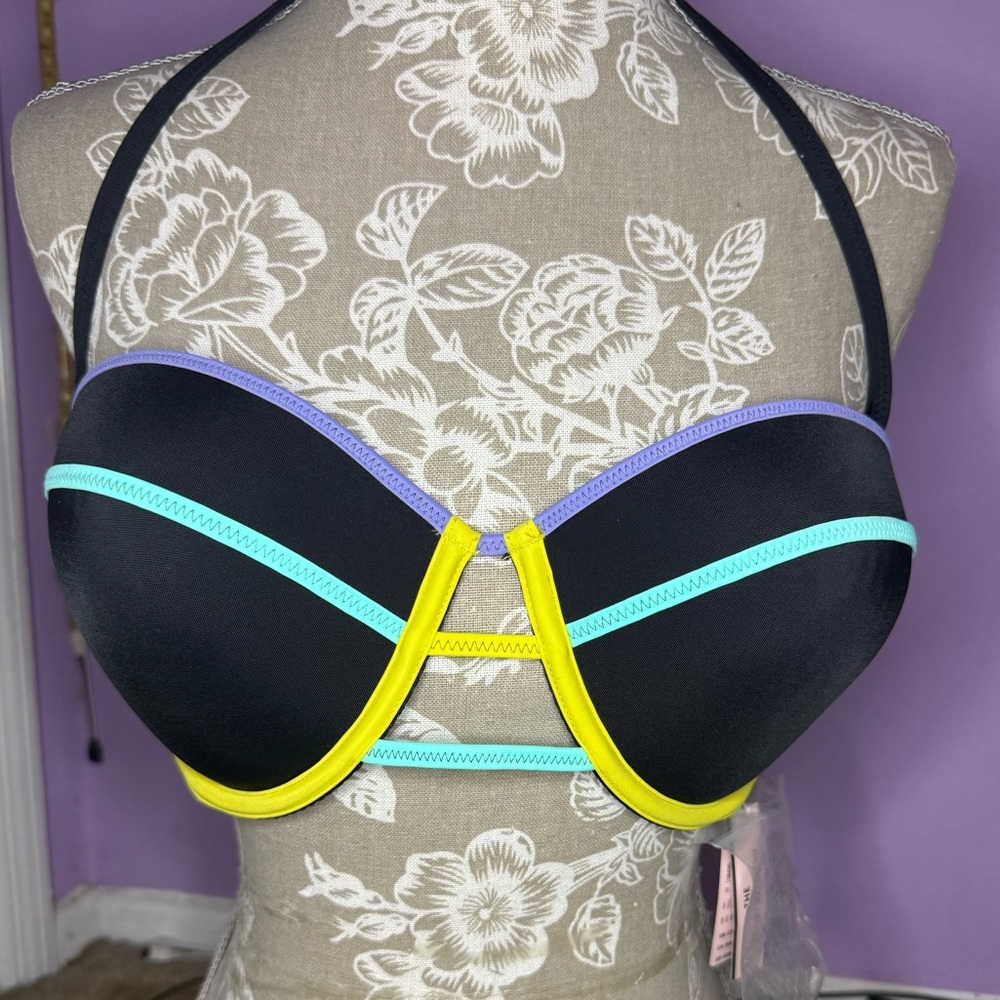 Black Multi-Trim Women’s Swim Bikini Top - Unbranded